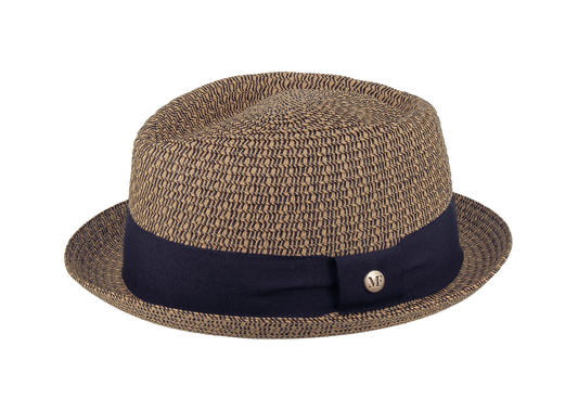 Chapeau paille- papier galon tissus  marine Réf: 1E253