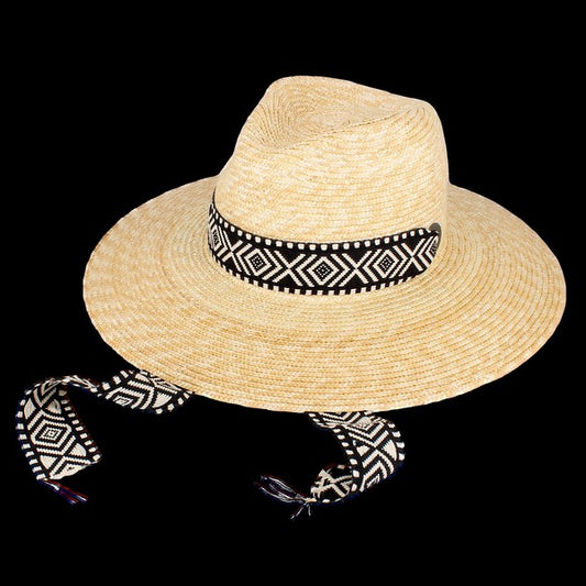 Chapeau 100% Paille Cousue avec Jugulaire Fantaisie Réf: CH1242