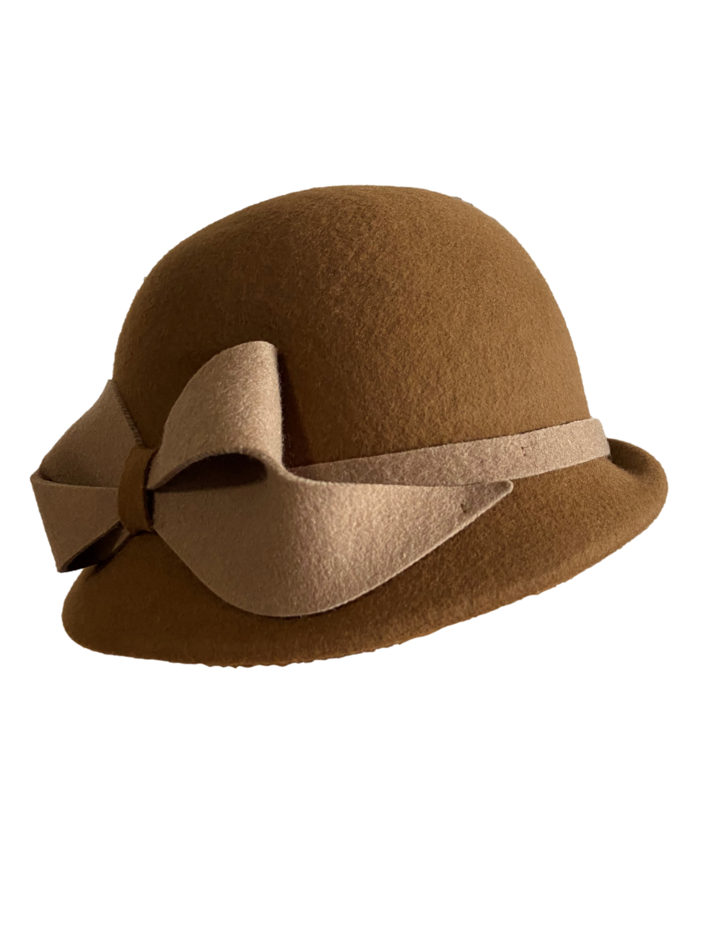 Chapeau cloche vintage noeud ruban taupe