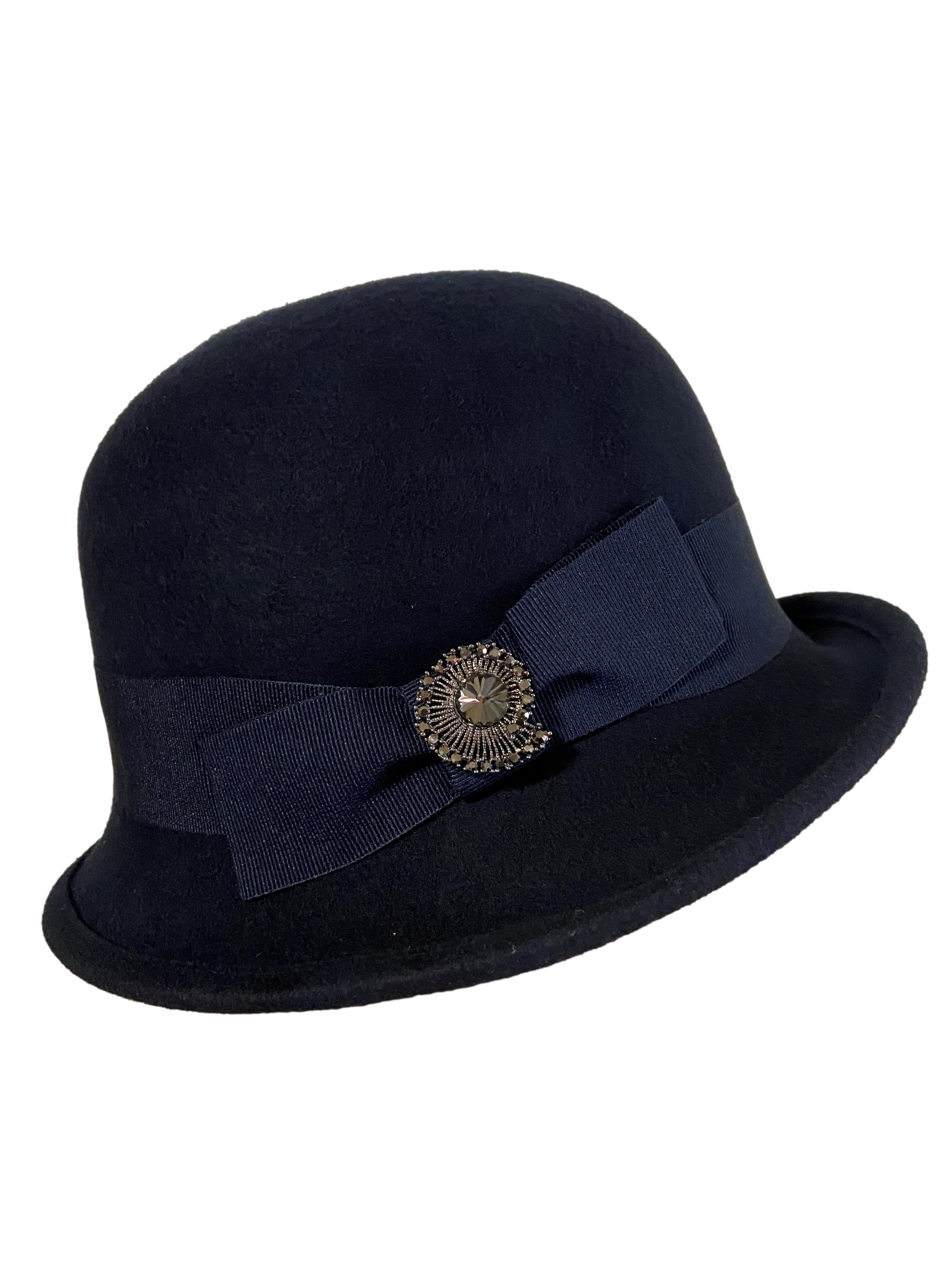 Chapeau cloche vintage strass  marine