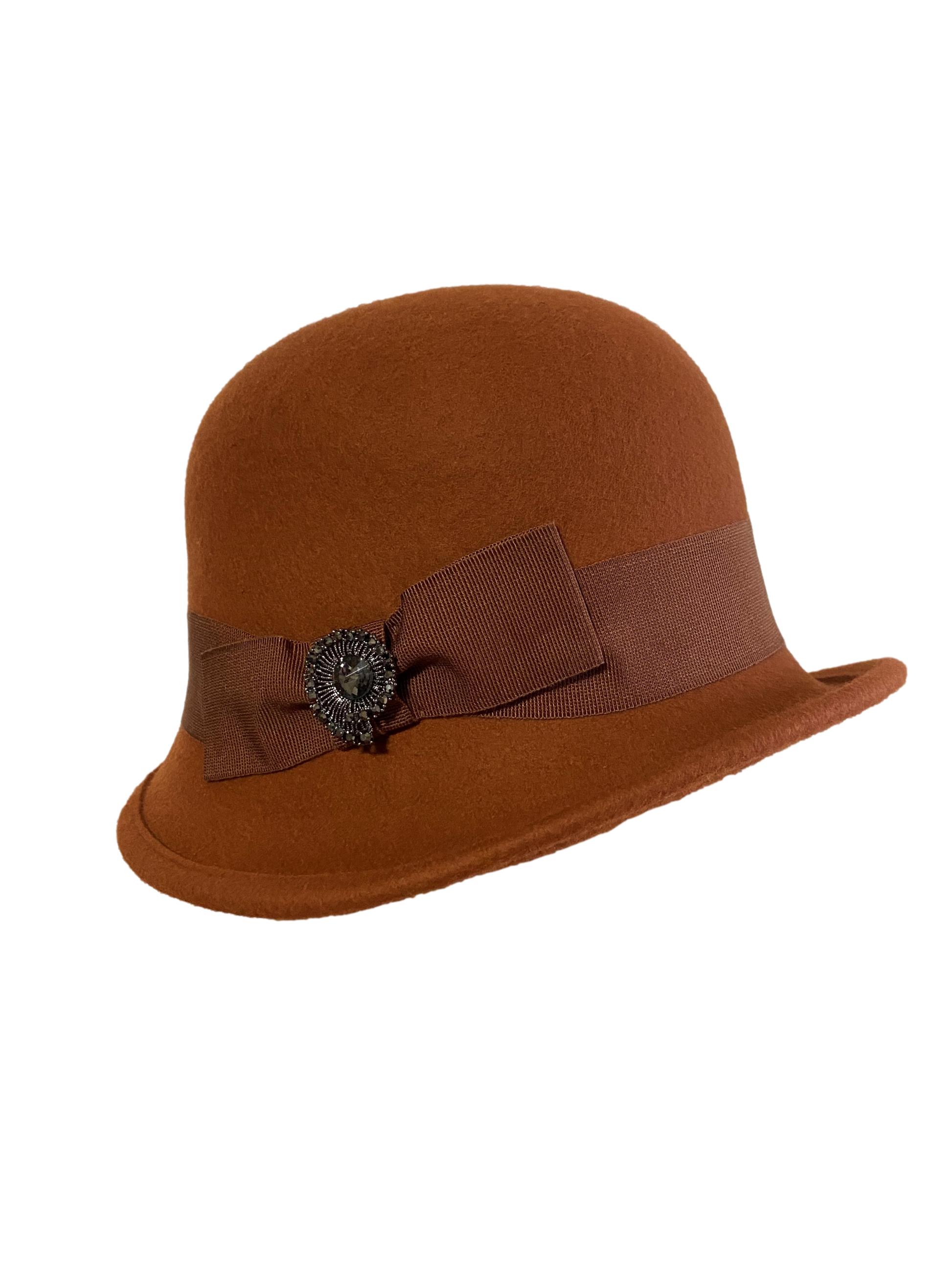 Chapeau cloche vintage strass rouille