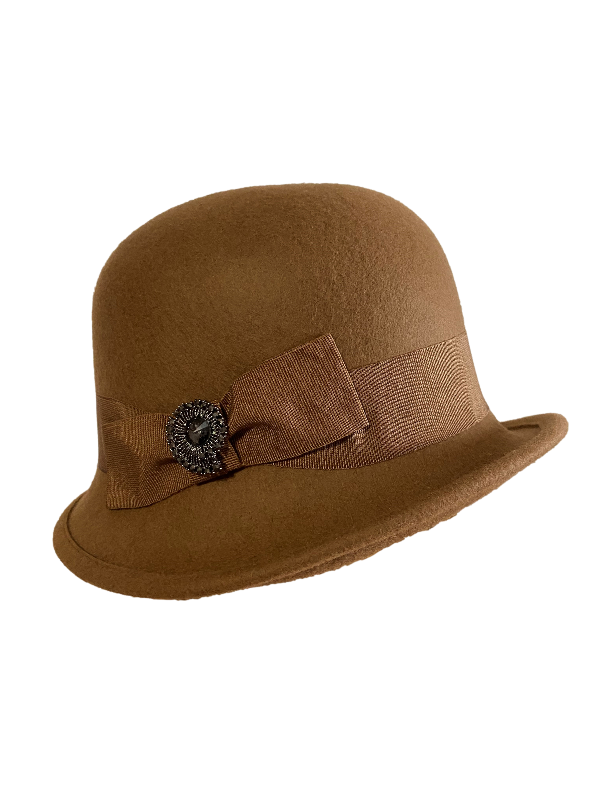 Chapeau cloche vintage strass camel