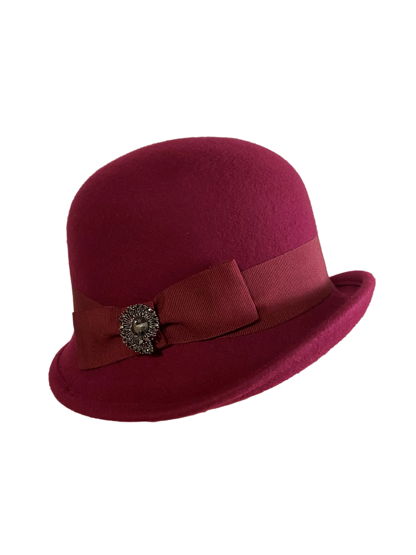 Chapeau cloche vintage strass framboise