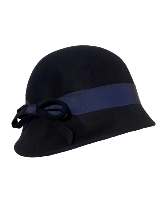 chapeau cloche vintage laine marine