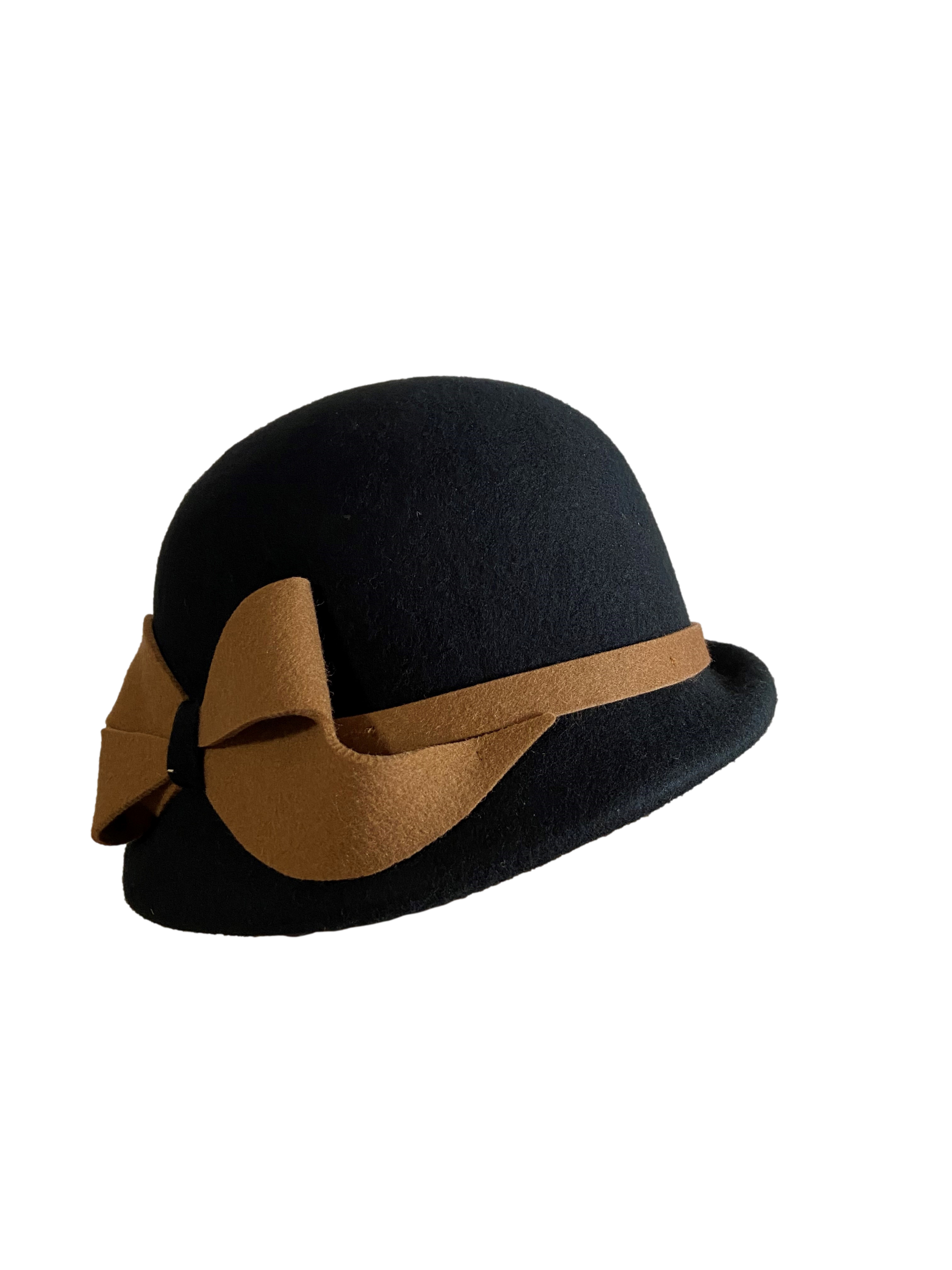 Chapeau cloche vintage noeud ruban noir