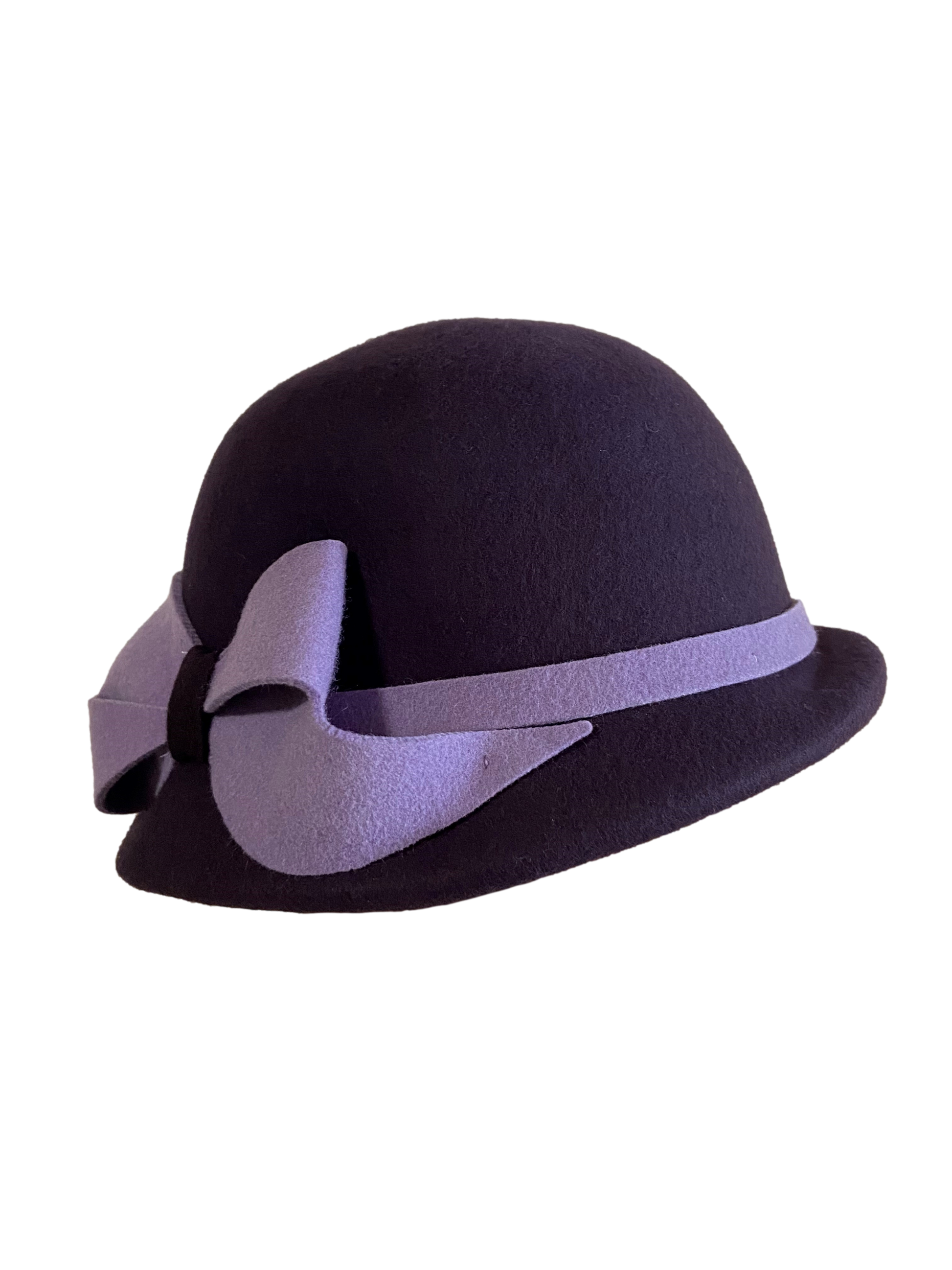 Chapeau cloche vintage noeud ruban violet