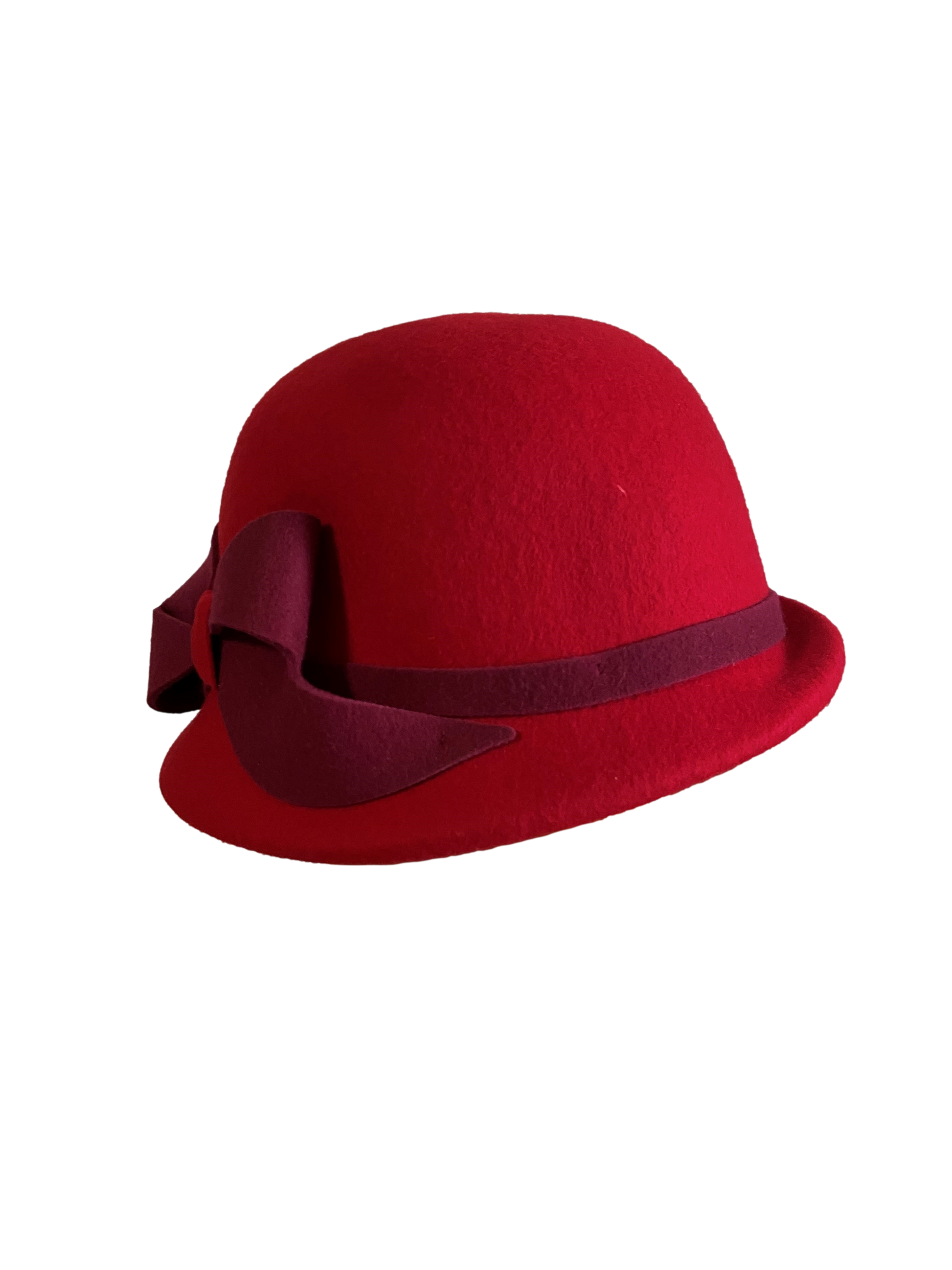 Chapeau cloche vintage noeud ruban rouge