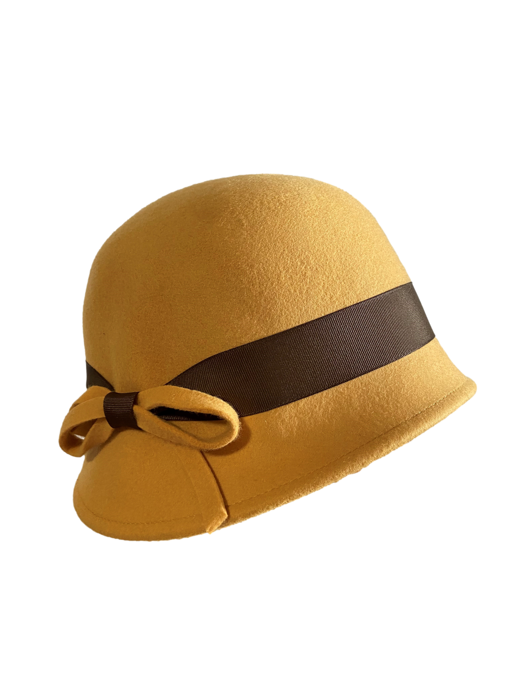 chapeau cloche vintage laine moutarde